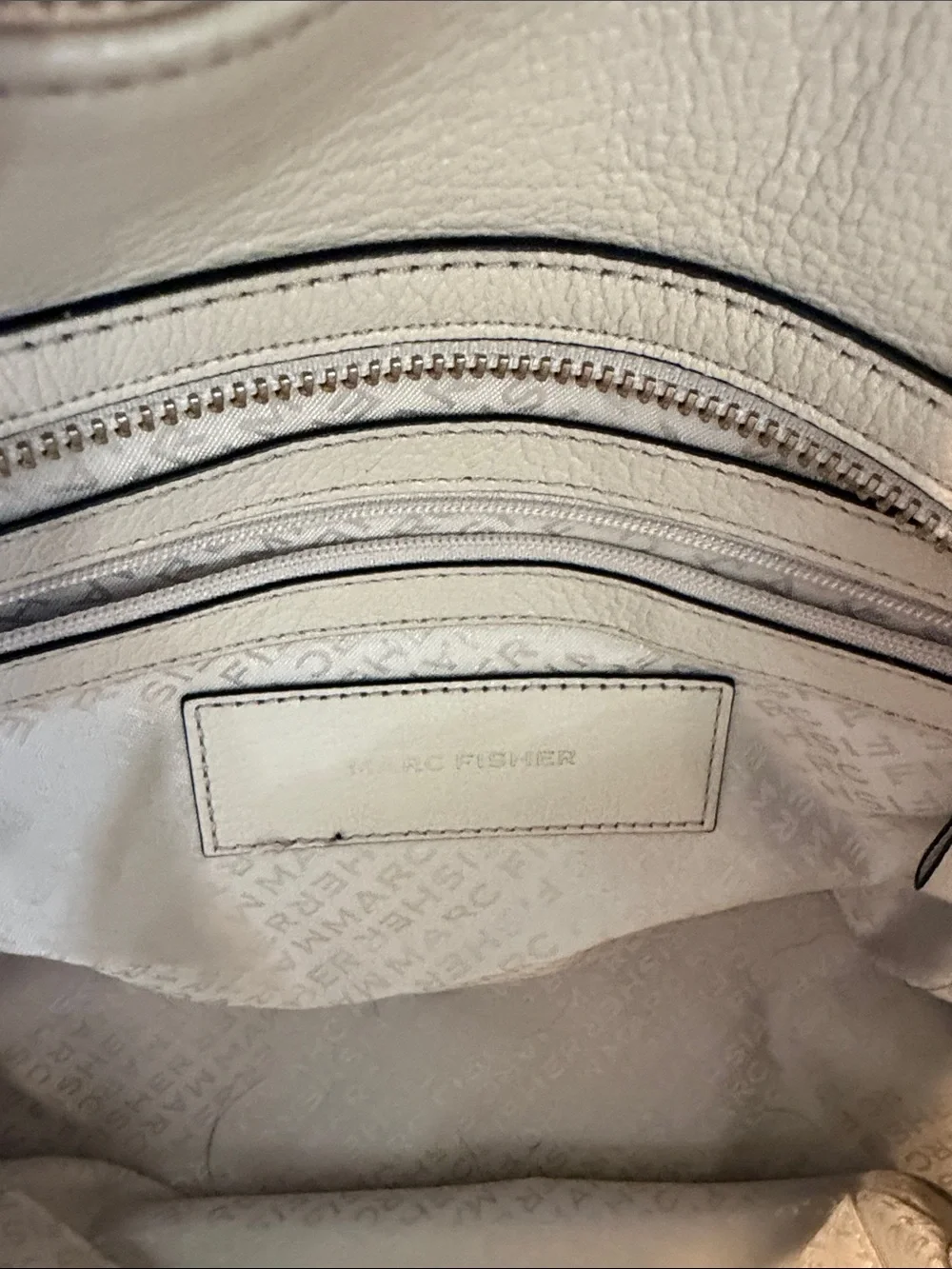 Marc Fisher Croc-Embossed Satchel in Light Beige